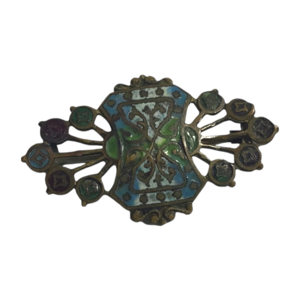 Circa 1900 Art Nouveau Enamel Heraldic Brooch – Antique Coat of Arms Statement P